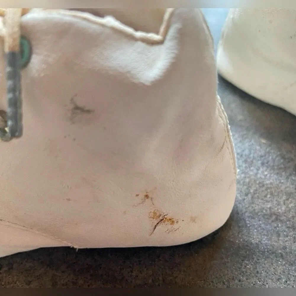 Antique Vintage Baby Girl Shoes White Leather Tie Up 4”